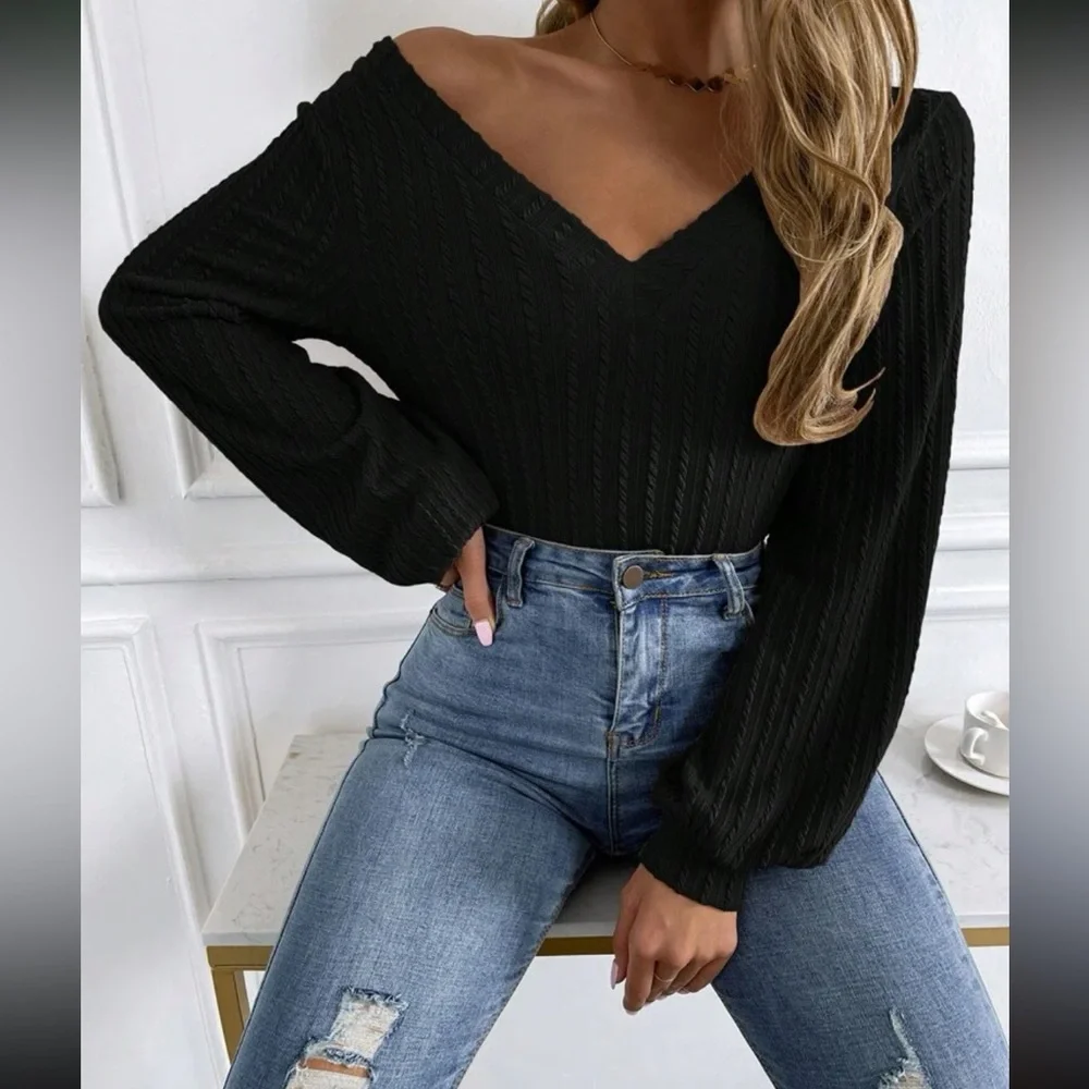 Boho lantern sleeve ribbed top